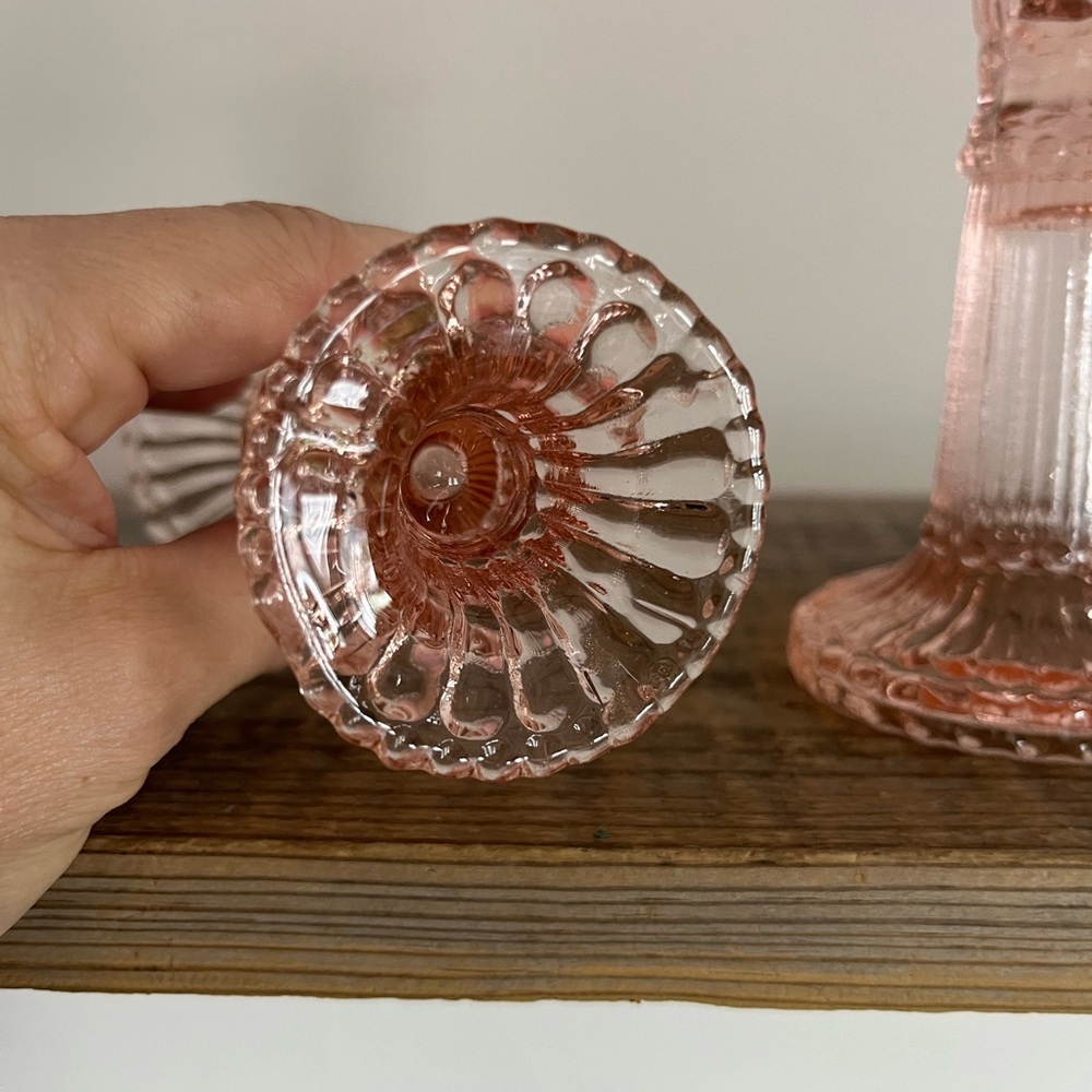 Elegant Pink Glass Candlesticks set of 2 - Picture 3 of 4